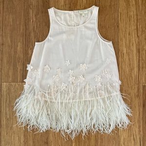 Anthropologie Moulinette Soeurs pink sleeveless top ostrich feathers floral XS